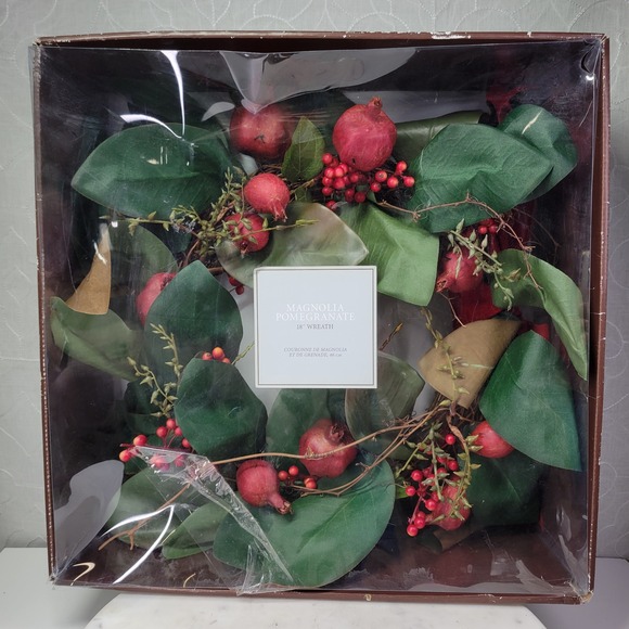 Vintage Restoration Hardware Magnolia Pomegranate Wreath 18" Holiday Decor New - Picture 1 of 14